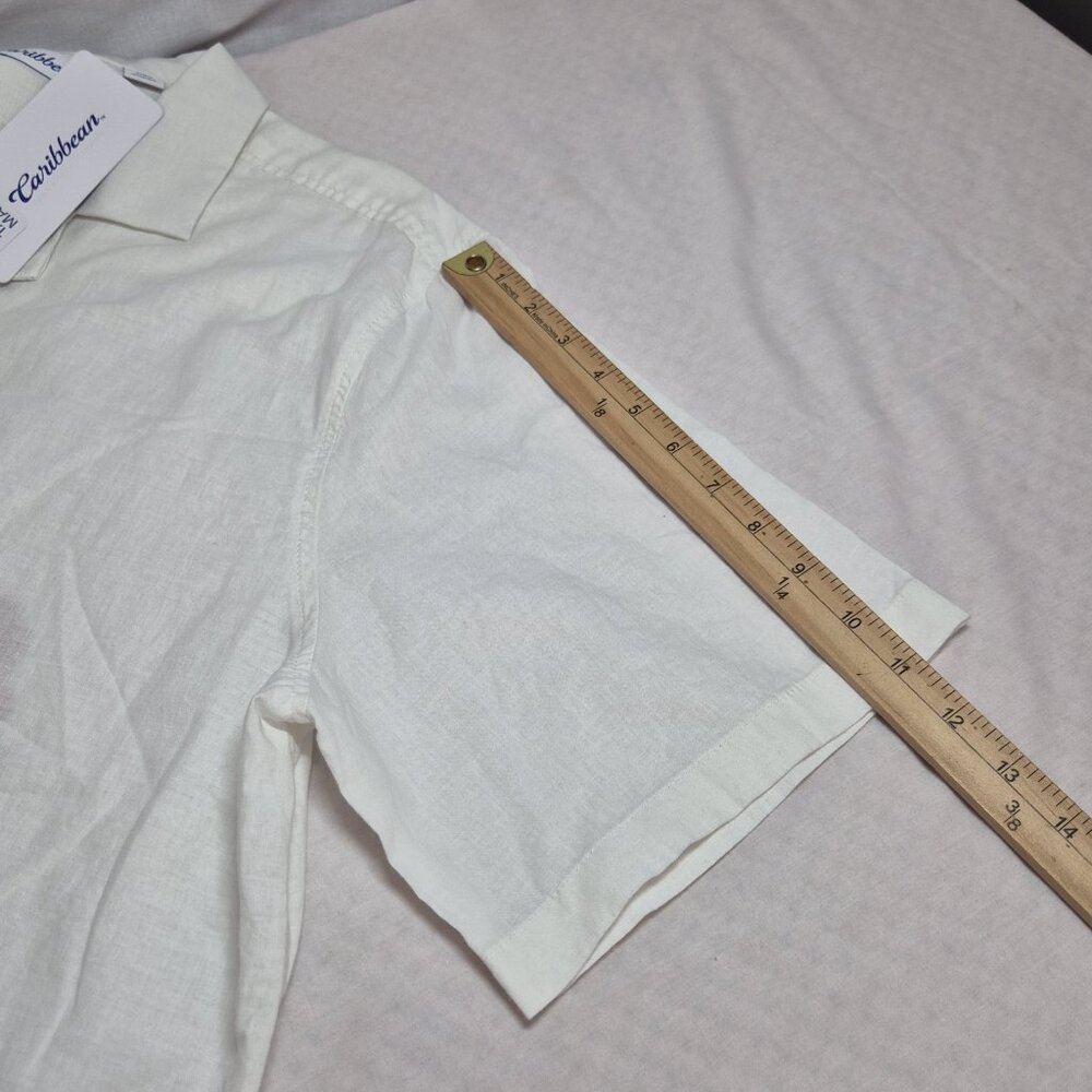Caribbean Men' Shirt Size 2XB Linen Blend Short Sleeve button Up White (52) - Picture 9 of 12